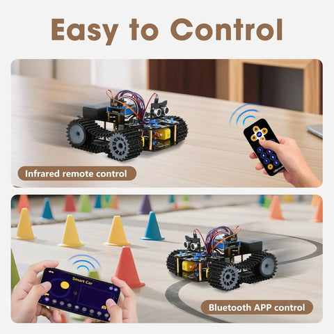 All Terrain Robot Tank Kit For Kids Ages 8 To 12 Arduino Scratch And Python Compatible STEM Toy With Rugged Tracks Remote App Control infrared remote and Bluetooth app