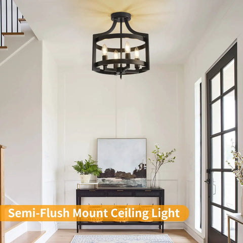 Farmhouse Rustic Black Pendant Light Chandelier, Adjustable Metal Lantern Ceiling Fixture For Kitchen Island, Dining Room, Living Room, Bedroom, Foyer And Entryway, Modern Farmhouse Lighting With Cozy Vibe