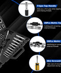 Pro Grade 45 Piece Tap and Die Set for Cutting External and Internal Threads With Adjustable Handles and Case displayed with tools in case
