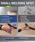 Diagram comparing small welding spots with Heavy Duty Auto Body Dent Repair Spot Welder Kit With Manual And Auto Modes, 3500W Stud Welder, 6 Welding Modes, 110V 4200A For Cars Trucks And Motorcycles Pro Grade Dent Removal and standard method, showing size, precision, and material impact.