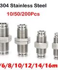 Heavy-Duty Metal Pneumatic Quick Couplings Kit For 4mm, 6mm, 8mm, 10/12/14mm OD Tubing, Straight Push-To-Connect Air Fittings