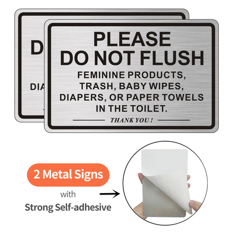 Two Pack Do Not Flush Sign For Bathroom Self Adhesive Aluminum Metal Sign With Brushed Aluminum Black Finish 9 By 6 Inches