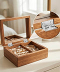 Open jewelry box with 100 Pcs Mini Hinges Set With 400 Screws 10x8mm Silver Butt Hinges attached, showcasing hinge detail.