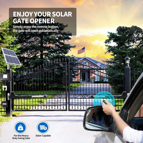 Heavy Duty Solar Dual Swing Gate Opener For 18 Ft Per Arm Auto Electric Driveway Gate Motor With Solar Panel Kit And Remote