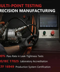 Heavy Duty Ac Compressor With Clutch For 3.6L Pentastar Engine, precision testing setup with equipment and controls.
