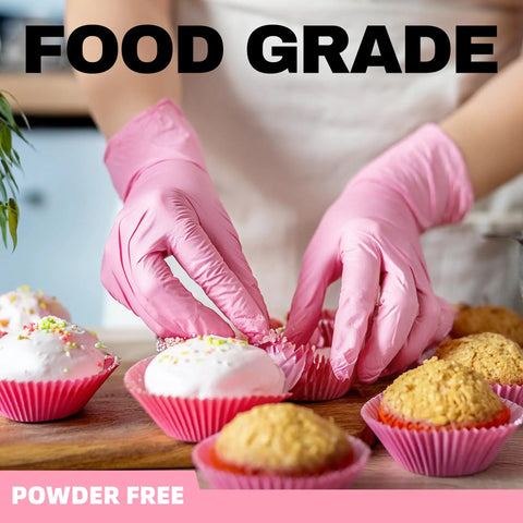 Person using Nitrile Disposable Gloves 4 Mil Powder Free Latex Free Medical Grade For Cleaning Food Handling 100 Count Medium Size
