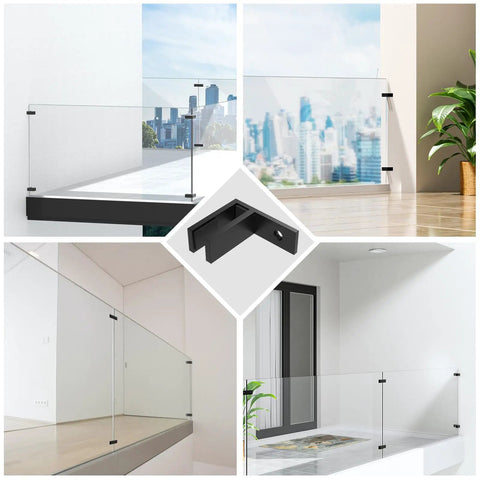 Two Pack Matte Black Wall To Glass Clamp For 90 Degree Railing Heavy Duty T304 Stainless Steel Clips Fit 3/8 To 1/2 Inch Glass