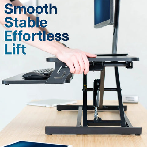 Height Adjustable 32 Inch Desk Converter With Sit To Stand Quick Elevation Tabletop Dual Monitor Riser for ergonomic work setup