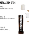 Installation steps for antique bronze wall sconces with glass shades and tealight holder for home decor.