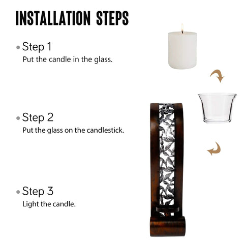 Installation steps for antique bronze wall sconces with glass shades and tealight holder for home decor.
