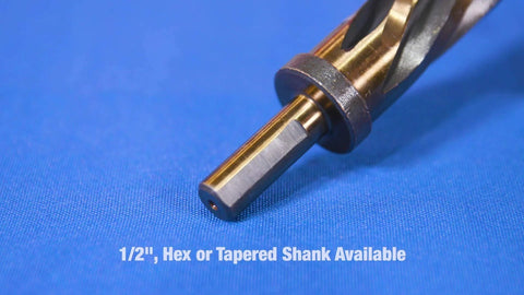 Drill America 5/8 in bridge/construction reamer with 1/2 in shank; brass body, silver shank.