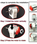 Installation steps for Six Pack DC Motors Kit For DIY Projects showcasing motor mounted vertically and rotating mechanism.