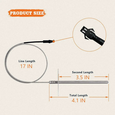 Temp Probe Replacement For Pit Boss Smokers And Grills Meat Sensor Compatible With PB1000XL-025-R00 V2 70123 AMP Water Resistant size chart