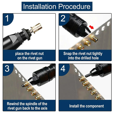 Installation steps for Metric Rivet Nut Assortment Kit With Zinc Plated Finish Pro Grade 7 Size Set M3 M4 M5 M6 M8 M10 M12 Flat Head Rivnuts 890 Pieces Total Carbon Steel Nutsert Kit For DIY Auto And Industrial Projects By Vifmy