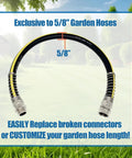 Solid Brass Five Eighths Inch Garden Hose Repair Kit With Spring Guard shown with heavy duty connectors in a garden setting