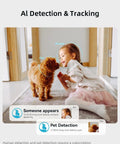 Child playing with dog, showcasing AI detection tracking features of the 2K Security Camera With 360 Degree Coverage For Home And Pet Monitoring.
