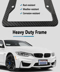 Carbon Fiber Pattern License Plate Frames 2 Pack Black Aluminum Front And Rear Car Tag Holder Heavy Duty Brackets Detail