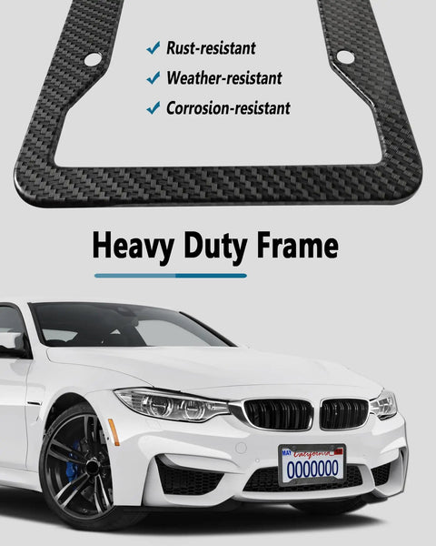 Carbon Fiber Pattern License Plate Frames 2 Pack Black Aluminum Front And Rear Car Tag Holder Heavy Duty Brackets Detail