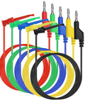 Pro Grade 39 Inch Multimeter Test Lead Set 5 Piece Stackable Banana Plug To Test Hook Cables Kit shown in multiple colors