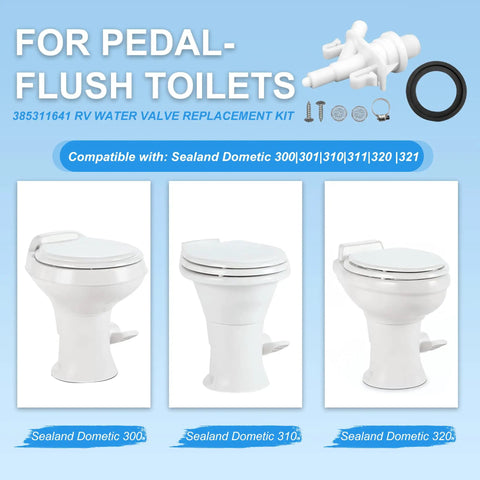 RV Toilet Valve Kit Easy Install Replacement for Pedal Flush Toilets 300 301 310 311 320 321, Compatible Upgrade for Camper And Motorhome Plumbing With A Reliable Seal And Long Lasting Performance For Stress Free RV Use, white valve kit for Dometic 300, 310, 320 toilets