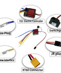 60A Waterproof Brushed ESC for 2-3S RC Cars Boats Tanks with XT60 and JR Plugs, featuring connectors and wiring.