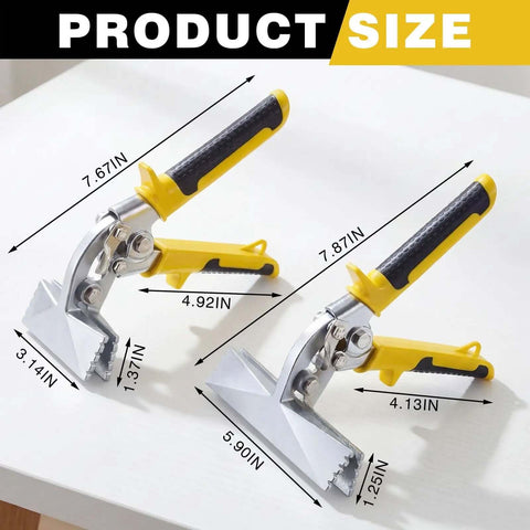 Pro Grade Offset Hand Seamer Set 3 Inch and 6 Inch Wide Jaw Sheet Metal Benders with ergonomic handles on a table.