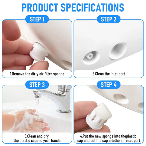 Steps for using Universal Round White Air Filter Sponge For Cool Mist Inhalers And Vaporizers: remove, clean, wash, replace.