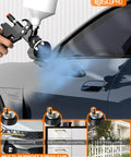 Hustle Ready Lvlp Paint Spray Gun With Built In Oil Water Catcher For Custom Rides And Wood Finishing in action painting a vehicle.