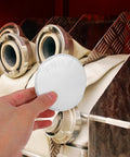 Slick White Ceiling Escutcheon Cover Plate Tight Concealed Sprinkler Guard Heavy Duty Iron Recessed Ring being held