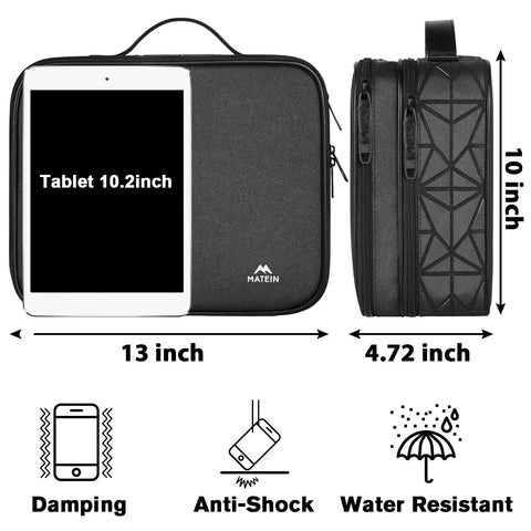 Cord Organizer Case For DJ Gear And Music Equipment With Adjustable Divider, showcasing size dimensions and features.