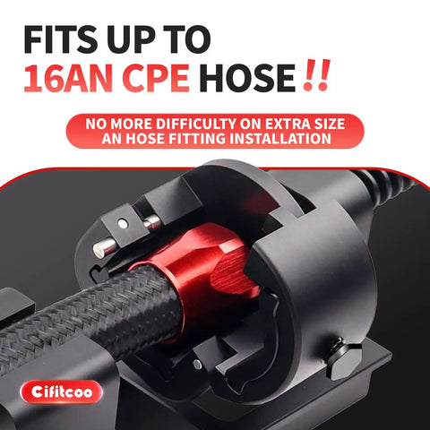 AN Fitting Installation Tool With Six Dies 4AN 6AN 8AN 10AN 12AN 16AN For CPE Fuel Line showing close-up on hose clamp.