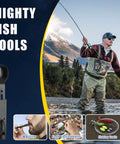 Man fly fishing with gear highlighting 66 In 1 Outdoor Survival Kit With First Aid Fire Starter Knife And Compass For Camping And Hiking Gear Perfect Gift For Men And Outdoor Enthusiasts For Any Adventure Seeker