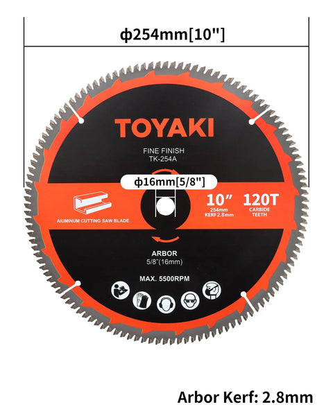 10-Inch 120-Tooth Ultra-Fine Finish Miter Saw Blade For Aluminum And Non-Ferrous Metals, Delivers Clean Smooth Cuts On Miter Saws, Table Saws, And Circular Saws, Arbor Five-Eighth Inch, 2.8mm Thick