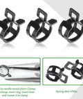 40 Pcs Two Fifth Inch ID Spring Band Type Clamps Black Hose Clips for fuel lines with close-up of clamp and pliers