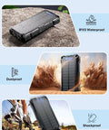 Power Bank 49800mAh Solar Portable Charger With Wireless Charging USB C 15W Fast Charge Four Built In Cables in outdoor setting.