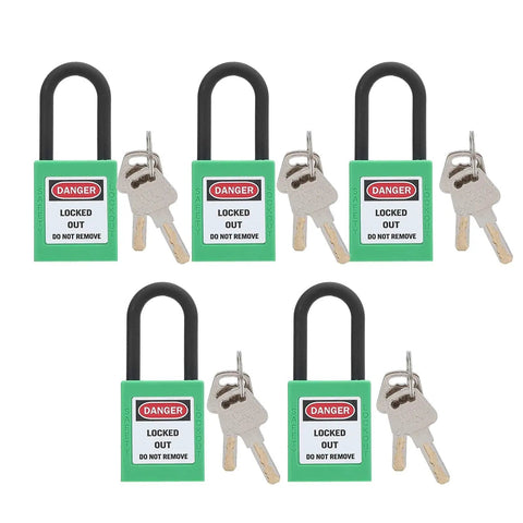 5 Pack Industrial Lockout Tagout Padlocks Green With Keyed Different Design Engineered To Survive Hella Rough Shifts Built Dang Tough For Dead Simple Machine Guarding And Tagging