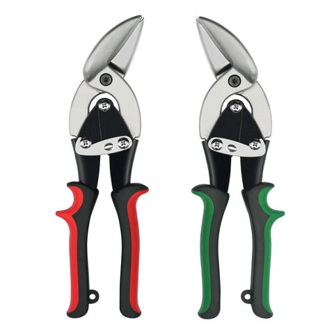 2 Piece Left And Right Offset Tin Cutting Shears With Comfort Grip And Safety Lock For Cutting Thin To Moderately Hard Metal