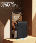Grab This Slick Slim Bifold Wallet For Men Premium Leather Rfid Blocking Card Holder With Dual Id Windows And Easy Grip Slots Ultra Thin Back Pocket Friendly Everyday Carry Essentials Gift Box Included with smartphone for size comparison.