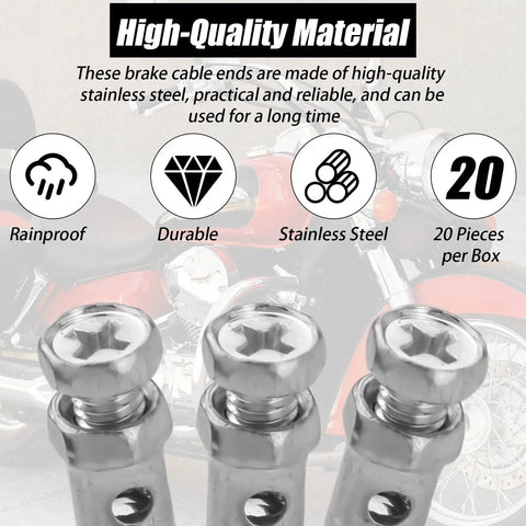 20 Pieces Universal One Eighth Inch Clutch Brake Throttle Cable Ends Go Kart Cable Stops Locks Repair Kit For Bicycle Motorcycles Scooters Lawn Mowers Tractors Crimp Ends Silver, high-quality stainless steel.