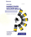 Lead Free Tin Solder Balls Set For PCB Reballing And Soldering, 6 Bottles With Various Sizes, Displayed with Heat Resistant Stencils