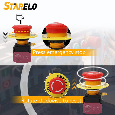22Mm Red Mushroom Emergency Stop Button Switch Latching 1NC Normally Closed Safety Stop Switch 10A 660V IP54 with rotation guide