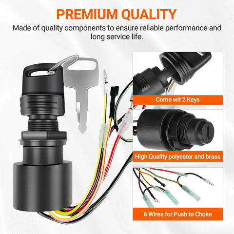 Boat Ignition Switch Replacement For Outboard Motor Control Box With 2 Keys, 3 Position, 6 Wire Connectors, Push Choke Ignition