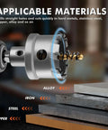 Side view of 16-piece carbide hole saw kit for metal; tungsten carbide tipped, 5/8-in to 2-1/4-in cutters