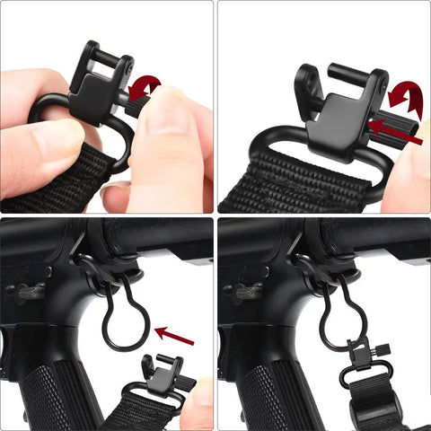 Shotgun Sling With 15 Shell Holder for 12 Gauge showing swivel attachment to rifle