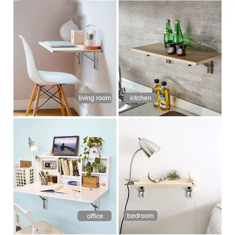 Heavy Duty Folding Shelf Brackets For Wall Mounted Console Tables Rust Resistant Stainless Steel in living room and kitchen.