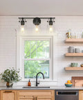Dope 3-Light Modern Black Vanity Light Fixture With Seeded Glass Shade And Metal Base, 21 Inch Over Mirror Bath Lighting in kitchen