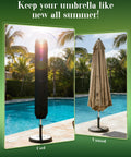 Patio Umbrella Cover For 9 To 12 Ft Market And Patio Umbrellas Waterproof 420D Oxford Fabric With Storage Pouch shown next to uncovered umbrella by pool