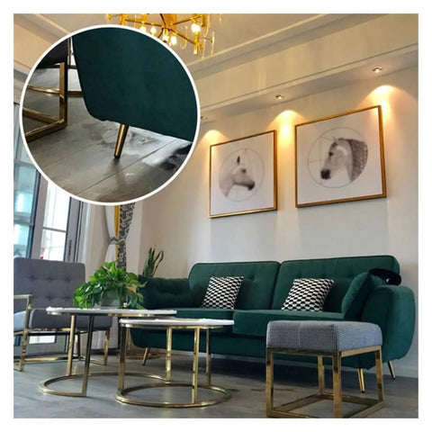 Living room setting featuring Adjustable Aluminum Furniture Legs In Sleek Black, 9.8 Inch Steel Feet on green sofa