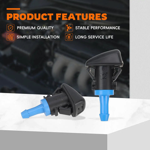 Set Of 2 Front Windshield Washer Jet Nozzles Sub Assembly 68024312AB for Chrysler Dodge with product features displayed
