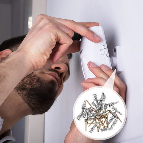 Person installing device with 20 Sets Drywall Anchors And Screws Kit With Zinc Alloy Fasteners For Heavy Duty Fixes On Drywall